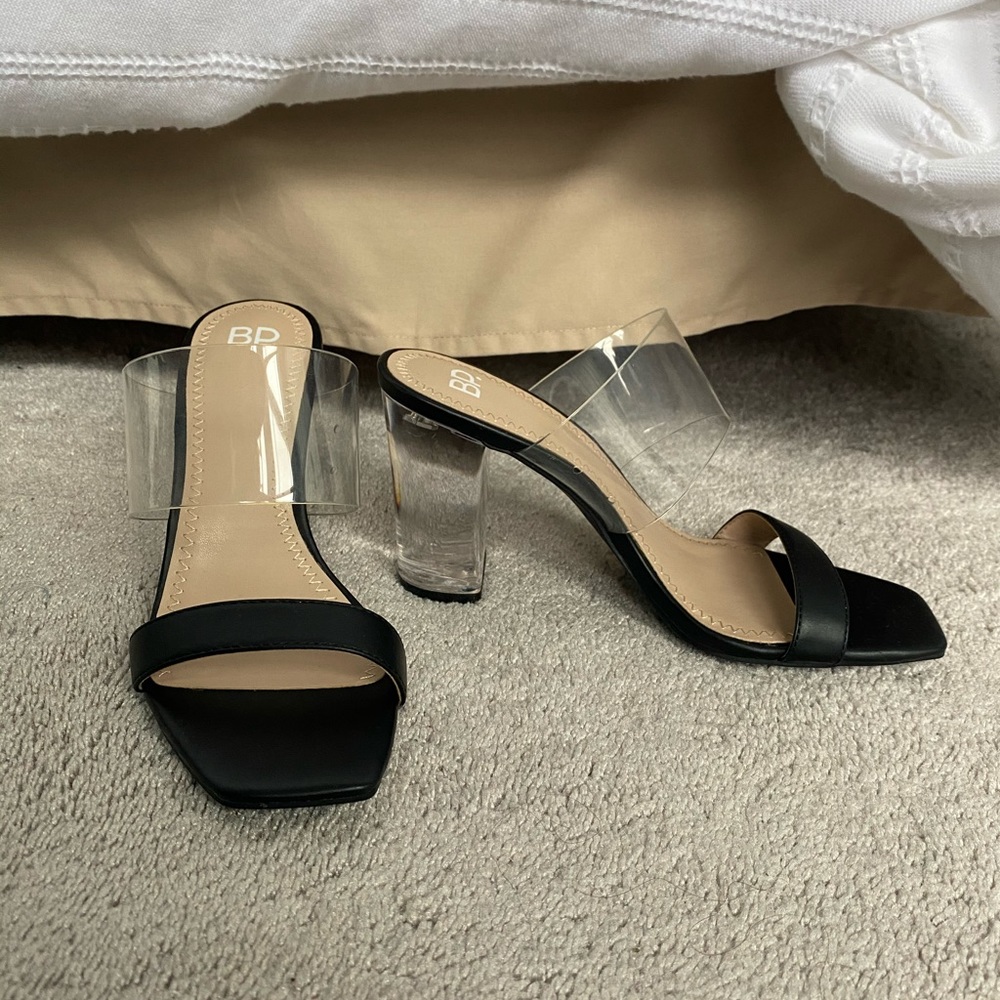 BRAND NEW Black and clear square toe heels size 7